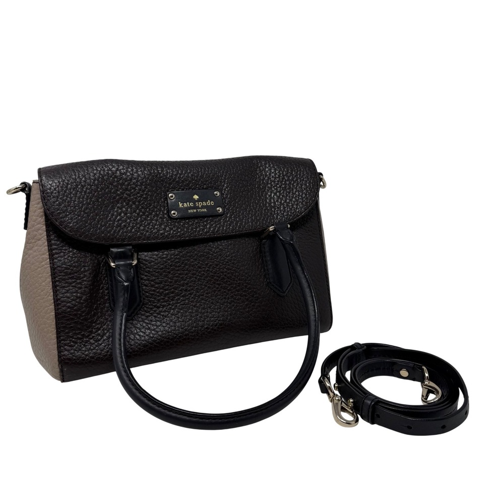 Kate Spade New York Pebbled Leather Satchel Brown Taupe Crossbody Bag Designer - Picture 2 of 12